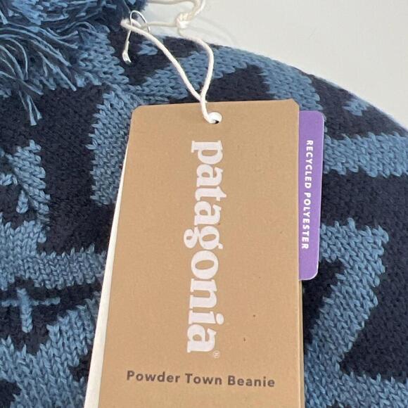 $49 PATAGONIA POWDER TOWN BEANIE POM HAT IN PERENNIAL PINECONE WAVY BLUE  NEW main image 8